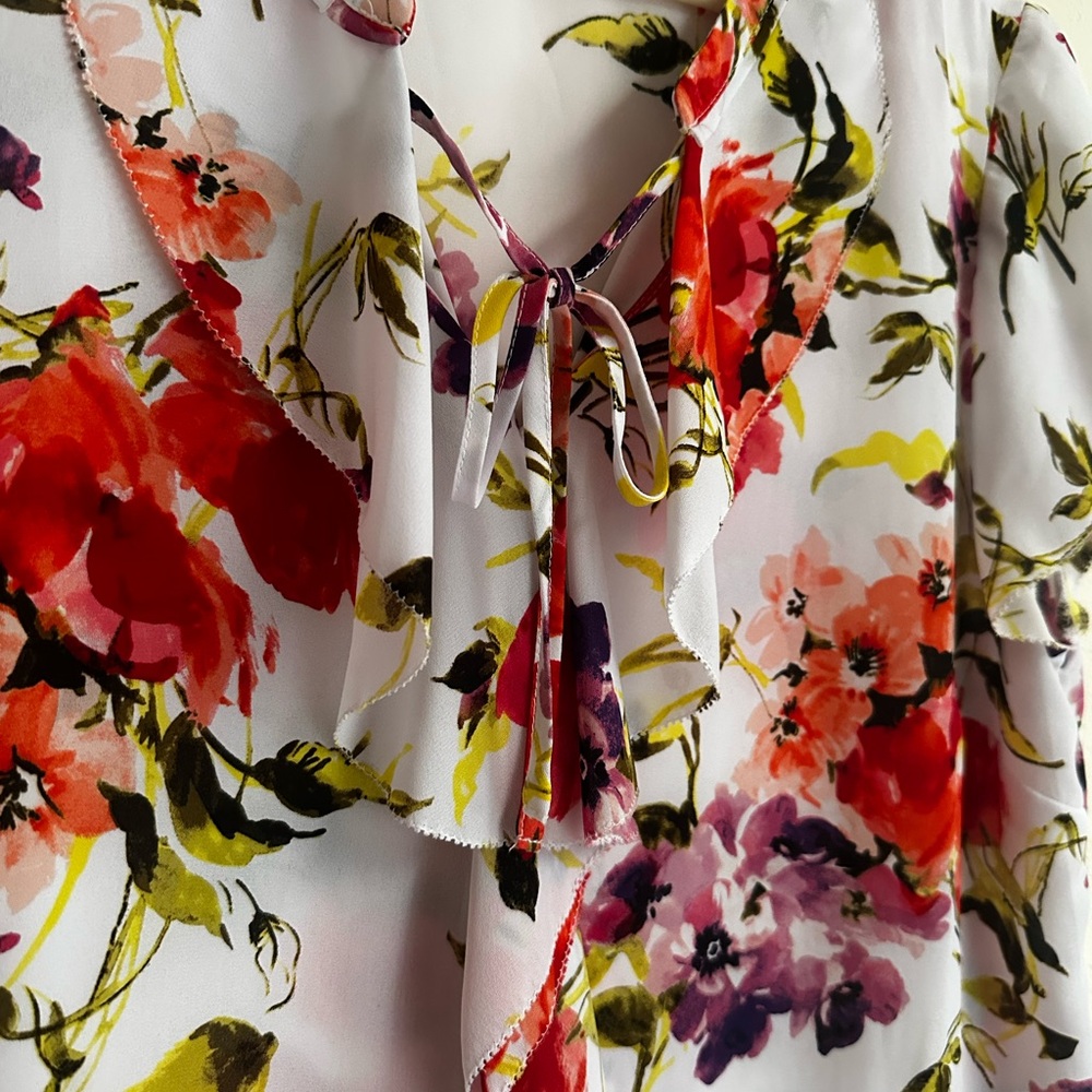 Liz Claiborne Floral Blouse - Red, Purple, Green - Picture 3 of 6
